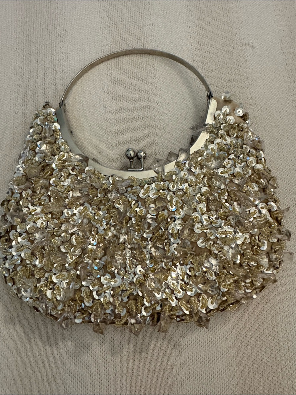 Gold Sequin Beaded Evening Clutch with Top Handle